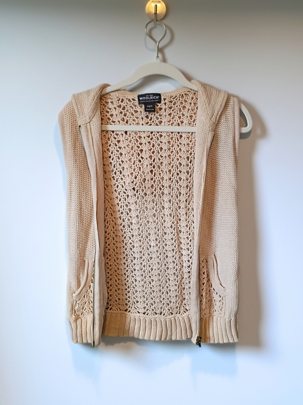 Woolrich Women's Cream Open-Knit Hooded Sweater